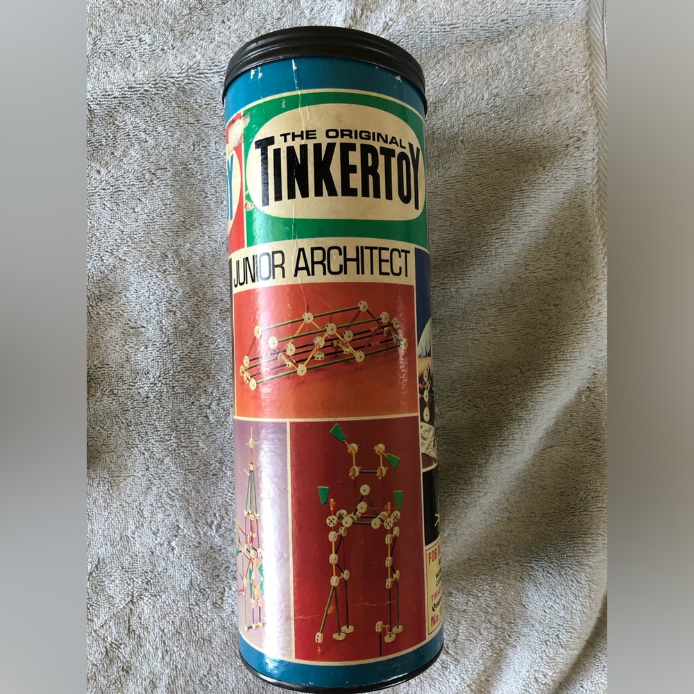 Vintage Tinkertoy Set No 136, Container is in great shape, incomplete pieces